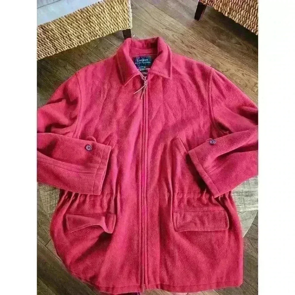 Vtg Womens Lauren Ralph Lauren. 100% Pure Wool Red Parka Jacket Coat Large - Picture 1 of 14